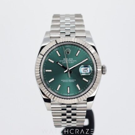 ROLEX DATEJUST MINT GREEN FLUTED JUBILEE 41MM 126334