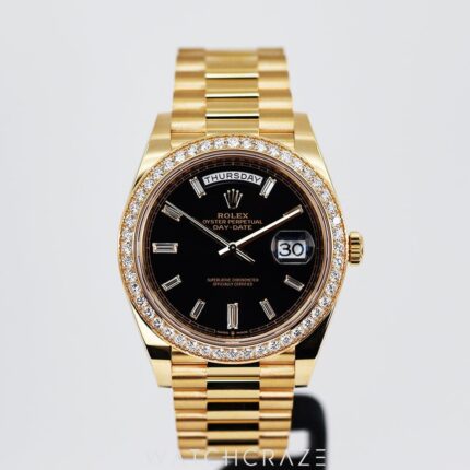 ROLEX DAY-DATE BLACK DIAL DIAMOND BEZEL 40MM 228348RBR